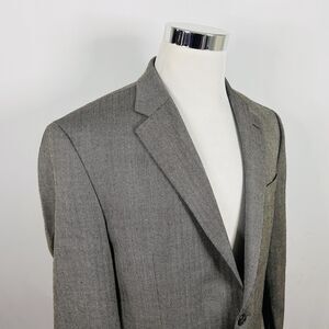 Chaps 42R Sport Coat 100% Wool Herringbone Brown Beige Two Button Lined Vented